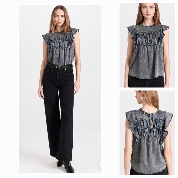 Rails SZ XXL Peasant Blue Filomena Flutter Short Sleeve Boxy Top Blouse - Picture 1 of 12